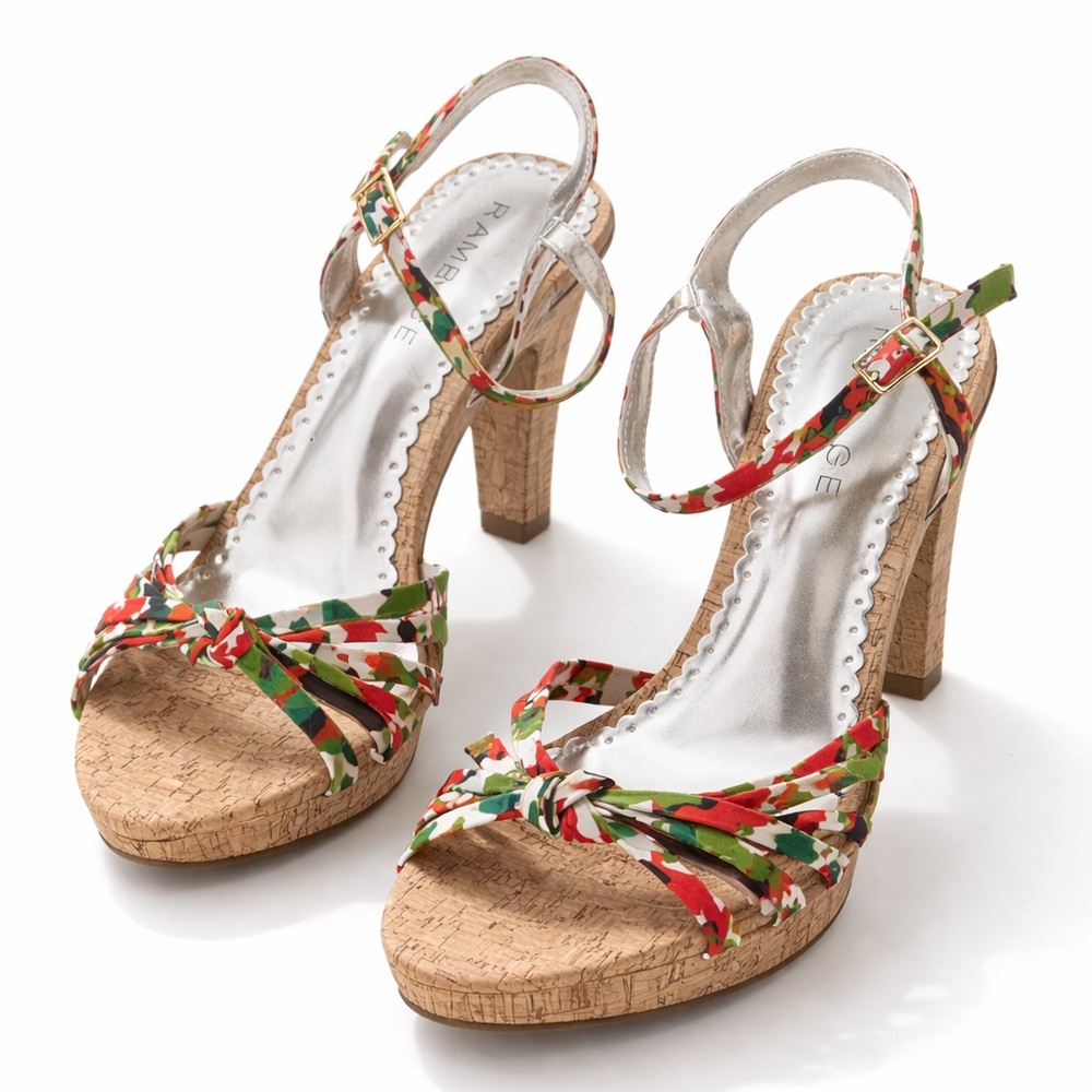 Rampage Cork Floral Strappy Heels Size 9 NWOB Ankle Strap Summer Sandals
